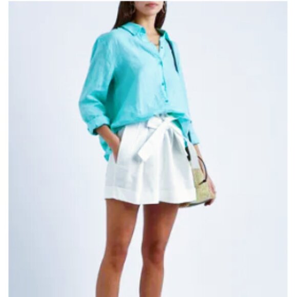 EILEEN FISHER Aqua Blue Organic Irish Linen Tunic Top Side Slits - Large - Picture 5 of 16